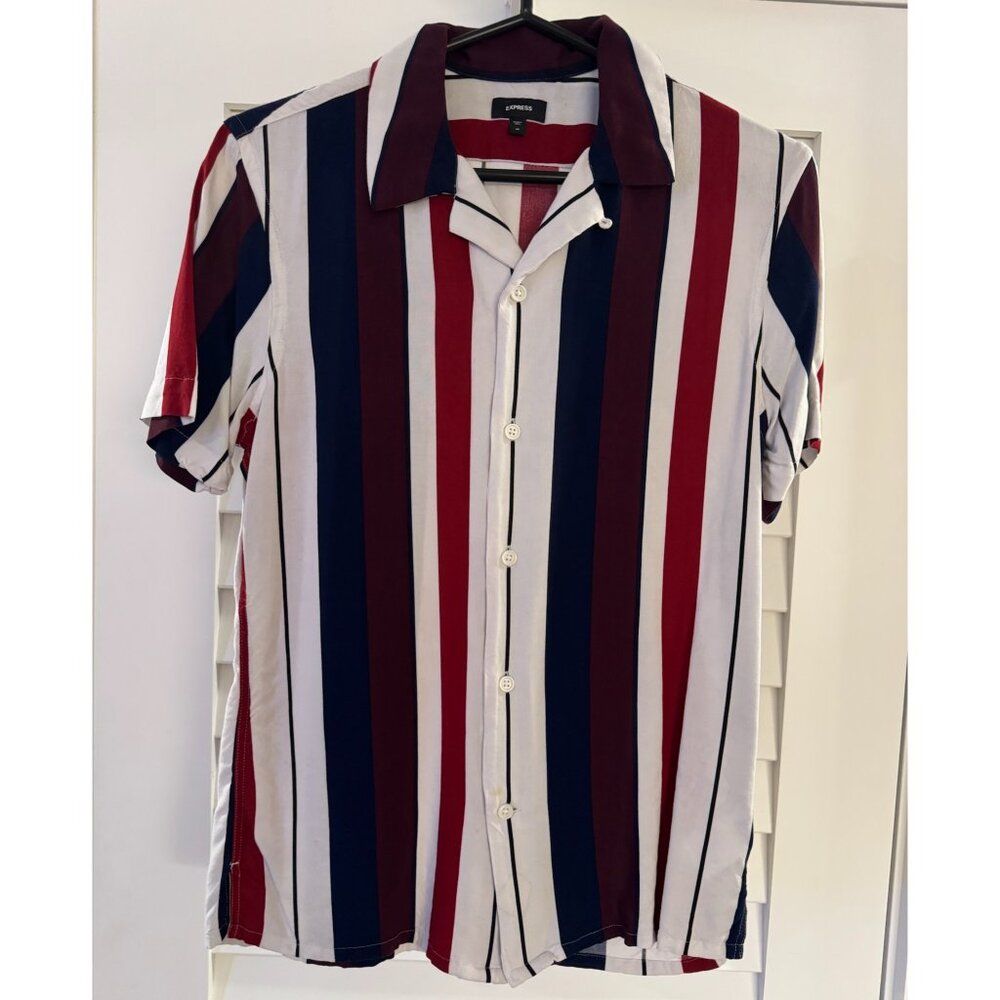 Men's Express Striped Rayon Short-Sleeve Shirt (Size S)